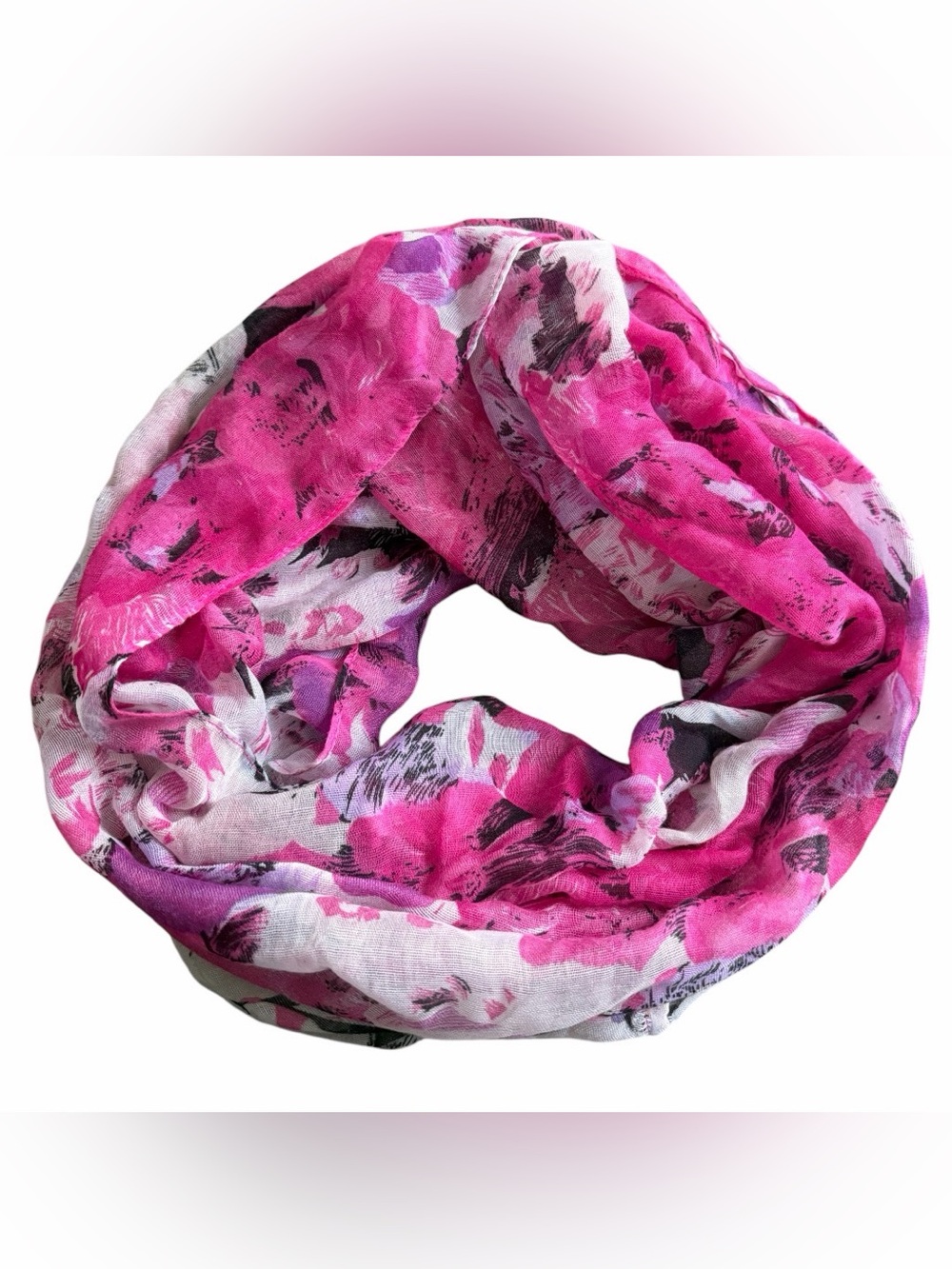 Women's Pink White Purple Black Floral Knit Infinity Scarf Polyester